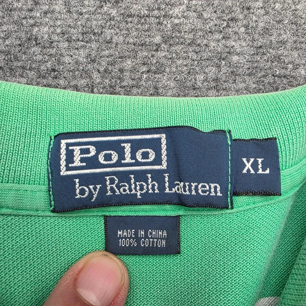 Polo Ralph Lauren Shirt Mens XL Green White Striped Pony Logo Classic Fit Cotton
